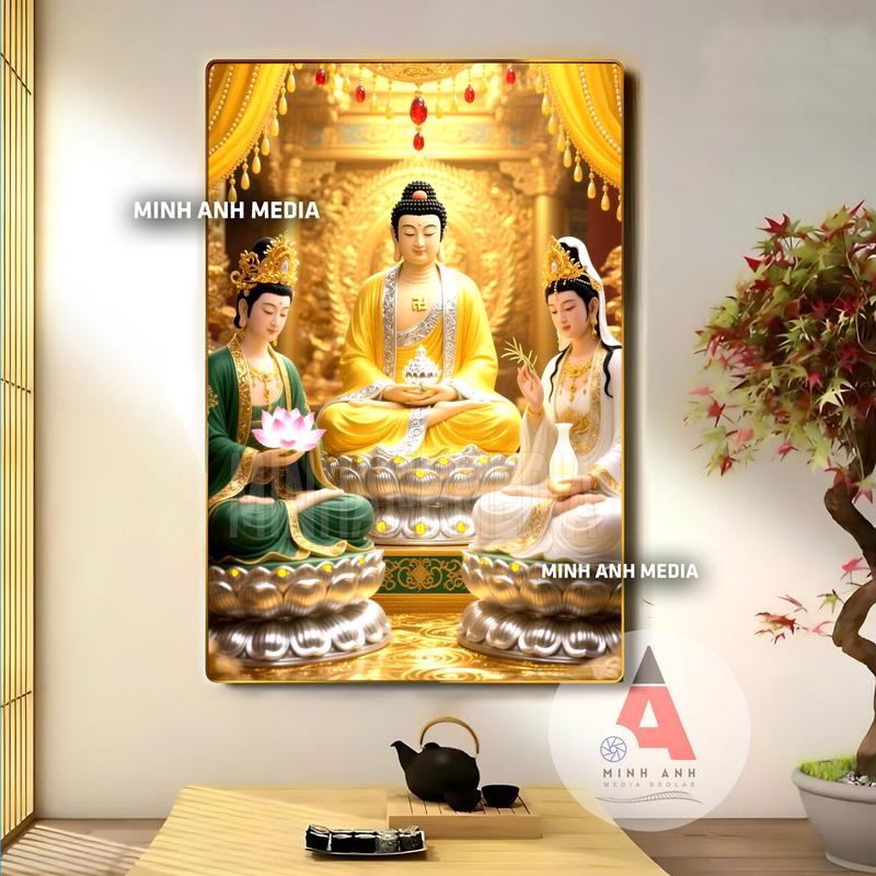 [BST PHẬT A DI ĐÀ] - TRANH PHẬT GIÁO - Tranh gỗ tráng gương dày 13mm - Bo viền vàng cao cấp - Treo tường phòng thờ, mang lại may mắn bình an hạnh phúc Decor Phòng - MINH ANH MEDIA