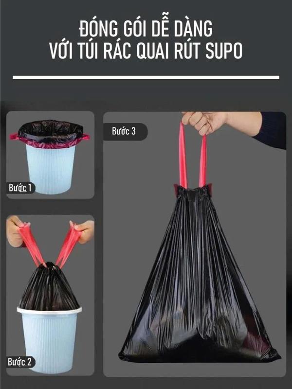  Túi Đựng Rác Có Quai Rút Tiện Lợi Set 5 Cuộn 75 Túi Rác Dây Rút Dày Túi Rác Tự Hủy Sinh Học Tiện Dụng Và Tiết Kiệm 