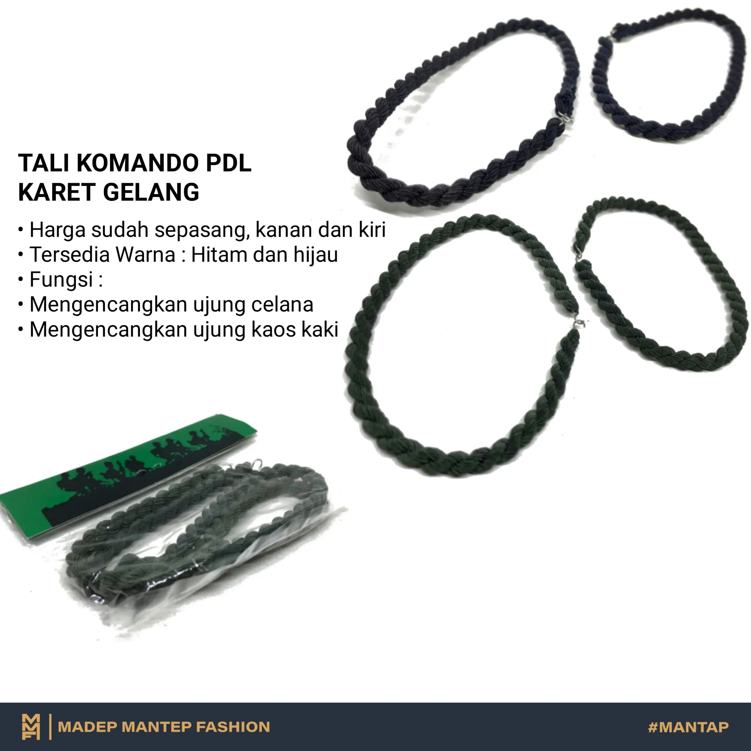 Tali Komando Pdl Gelang Karet Kaos Kaki PDL Karet Gelang Celana PDL Satu Pasang Hitam Hijau MMF