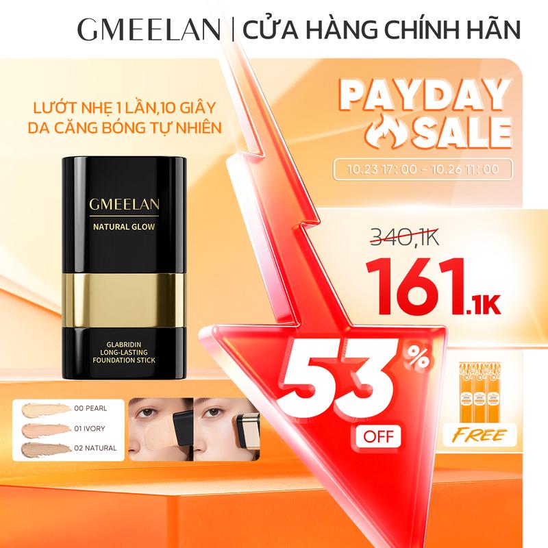 GMEELAN Kem Nền Dạng Thỏi Glabridin Natural Glow | Lâu Trôi 12H, Che Phủ Tốt, Kiềm Dầu, Mịn Da, Dễ Tán, Lướt Nhẹ 1 Lần, 10 Giây Da Câm Bóng Tự Nhiên