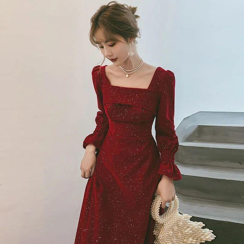 Product Introduction of Váy pháp thắt lưng váy đỏ thiết kế ngắn vào mùa thu váy bó cổ tích vòng eo váy 1