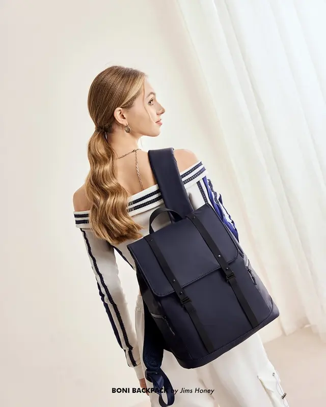 JIMS HONEY Boni Backpack Tas Ransel Unisex Kulit Sekolah Kuliah Kerja Hitam Wanita Pria Anti Air Muat Laptop 4