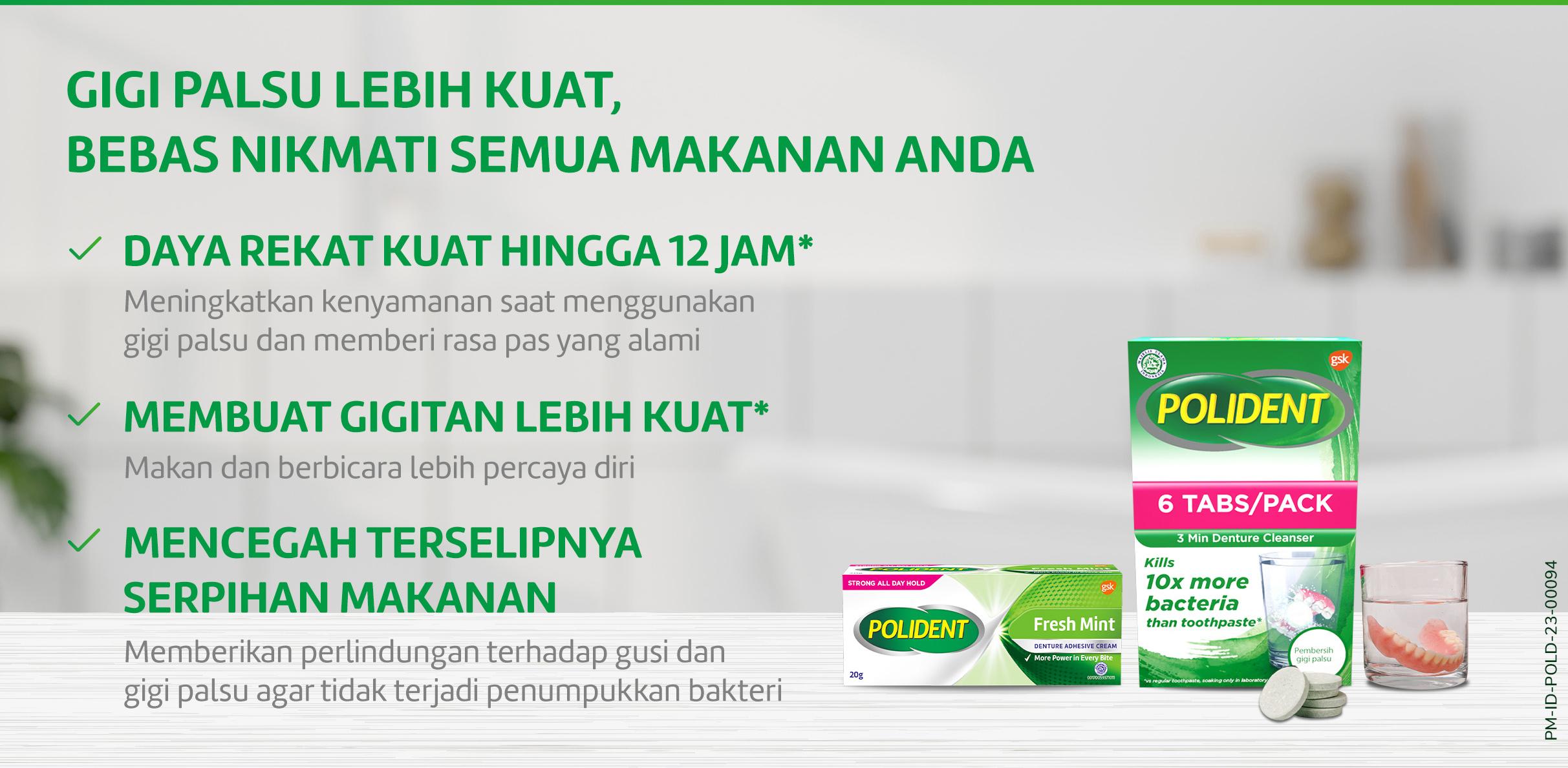 Polident Perekat Gigi Palsu Fresh Mint 2x20gr - TWINPACK