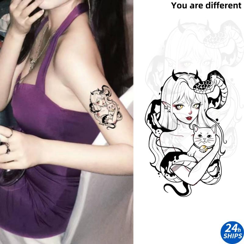 รอยสักแม่มดงู ติดทนนาน 7 วัน กันน้ำ มีสติกเกอร์ติดผิวที่แขน snake  fake  tattoo