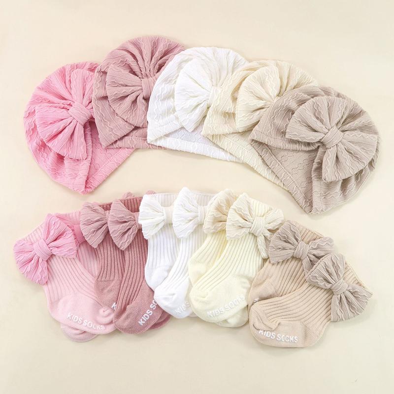  Bộ Mũ Và Tất Nơ Cho Em Bé 2 Chiếc Làm Bằng Bông Mềm Co Giãn Thích Hợp Cho Trẻ Sơ Sinh Mũ Turban Tất Dệt Kim Mũ Thắt Nơ Cho Trẻ Em Kiểu Mũ Len 