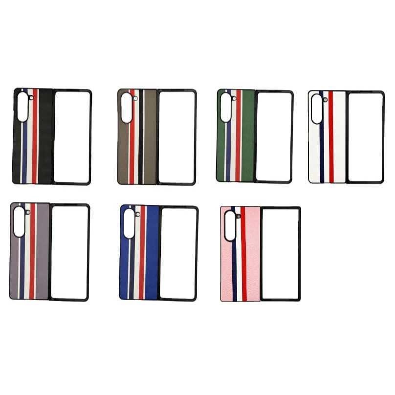 Hard Case Leather Stripe untuk Samsung Z Flip 3 / Z Flip 4 / Z Flip 5 / Z Fold 3 / Z Fold 4 / Z Fold 5 Cover Casing