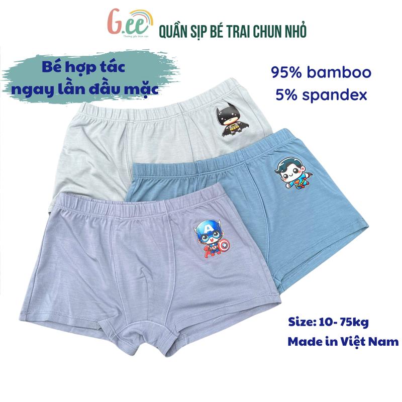 Sét 3 Quần Sịp Đùi Bé Trai, Quần Lót Bé Trai Vải Sợi Tre Kháng Khuẩn Và Khử Mùi Hiệu Quả; size 10- 75kg; Phù hợp bé trai tập mặc động vật hoạt hình, mềm mát  vận động thoải mái