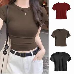 Atasan Crop Top Tshirt Polos Kaos Wanita Slim fit/ Crop Top Wanita Kaos wanita slimfit Crop top style wanita Slimfit atasan wanita Crop top crop top Korea crop top wanita basic baju kaos wanita Atasan Crop Top Tshirt Polos Kaos Wanita Slim Fit