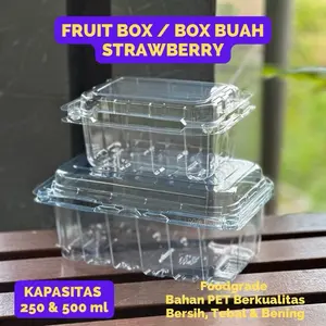 (25 PCS) Fruit Box / Mika Box Buah Strawberry Kapasitas 250ml 500ml Bahan Plastik PET | Tebal Bening Kokoh Ada Lubang Angin | Food Grade ( Aman Untuk Makanan )