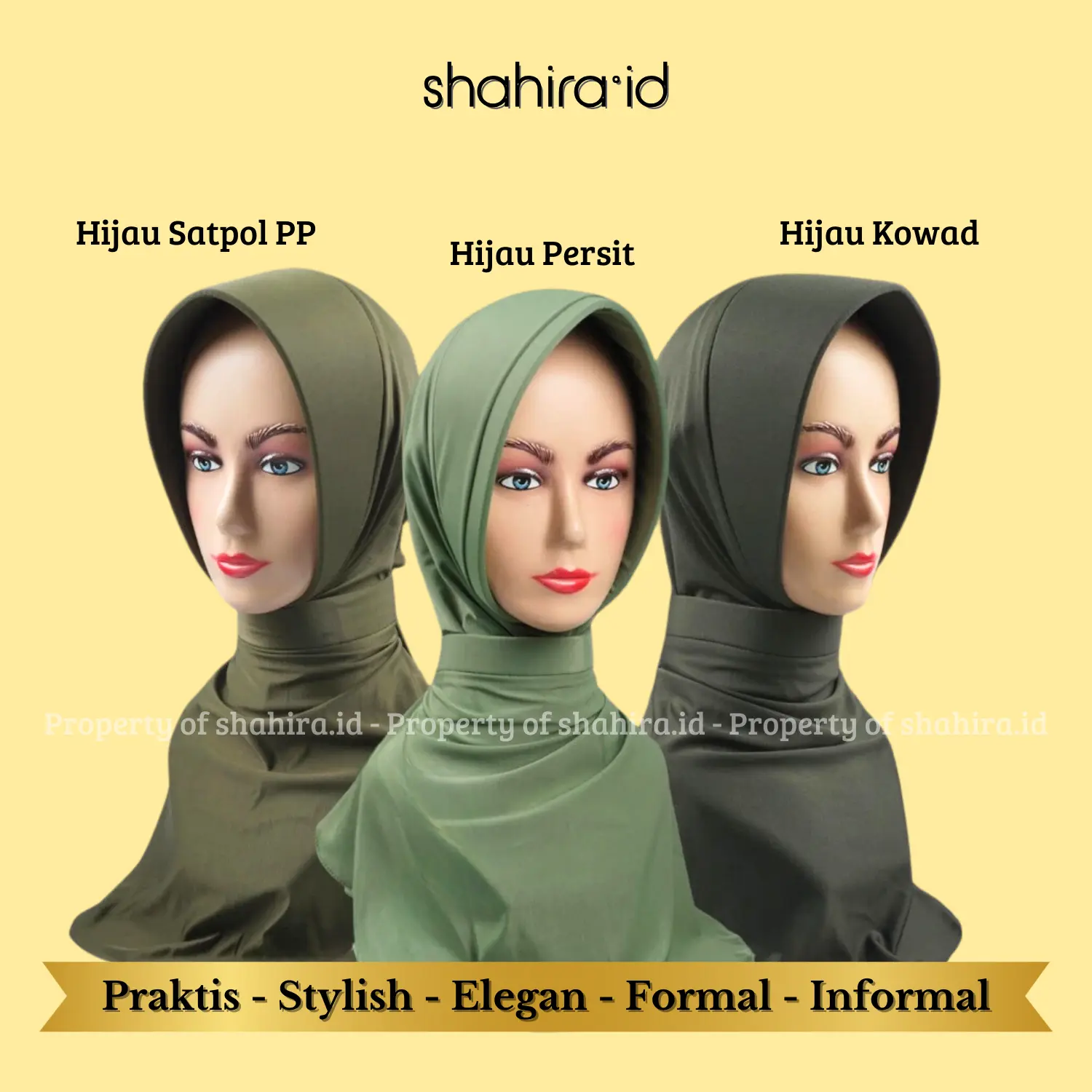 Jilbab Dinas Persit Satpol PP Hijau Botol Kerudung Instan Wanita Muslim Model Ikat Tali Kancing Leher
