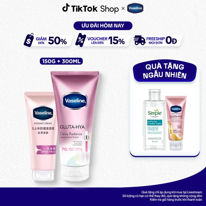 [1] Combo Kem dưỡng sáng da nâng tông tức thì Vaseline Radiant Cream SPF30 PA++ và Vaseline Gluta-Hya Dewy Radiance