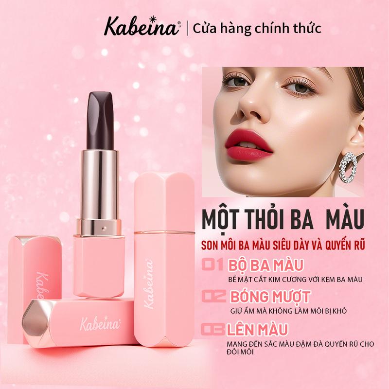Son môi kabeina 3 trong 1 lâu trôi dưỡng ẩm 3 màu không phai 3 màu trong một lọ