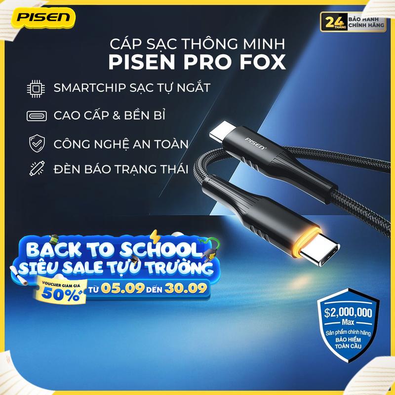 [PISEN] Cáp Sạc Nhanh Tự Ngắt | Tự Điều Chỉnh Dòng Sạc, Thiết Kế Công Thái Học, Đèn Báo Hiệu, Tương Thích Android/IOS | PISEN PRO – Fox | LT-CL02-1200 & LT-CC03-1200 | Bảo Hành 18 Tháng | Bảo Hiểm 2 Triệu Đô Toàn Cầu