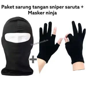 paket berkendara motor sarung tangan dan masker ninja dan baff hitam pria wanita