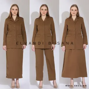 [Khaki Tua Gelap] Elvandi Busana Setelan Jas Wanita 7009 Blazer Semi Wool Seragam Guru Baju PNS Setelan Rok Span Rok A Dan Celana Panjang