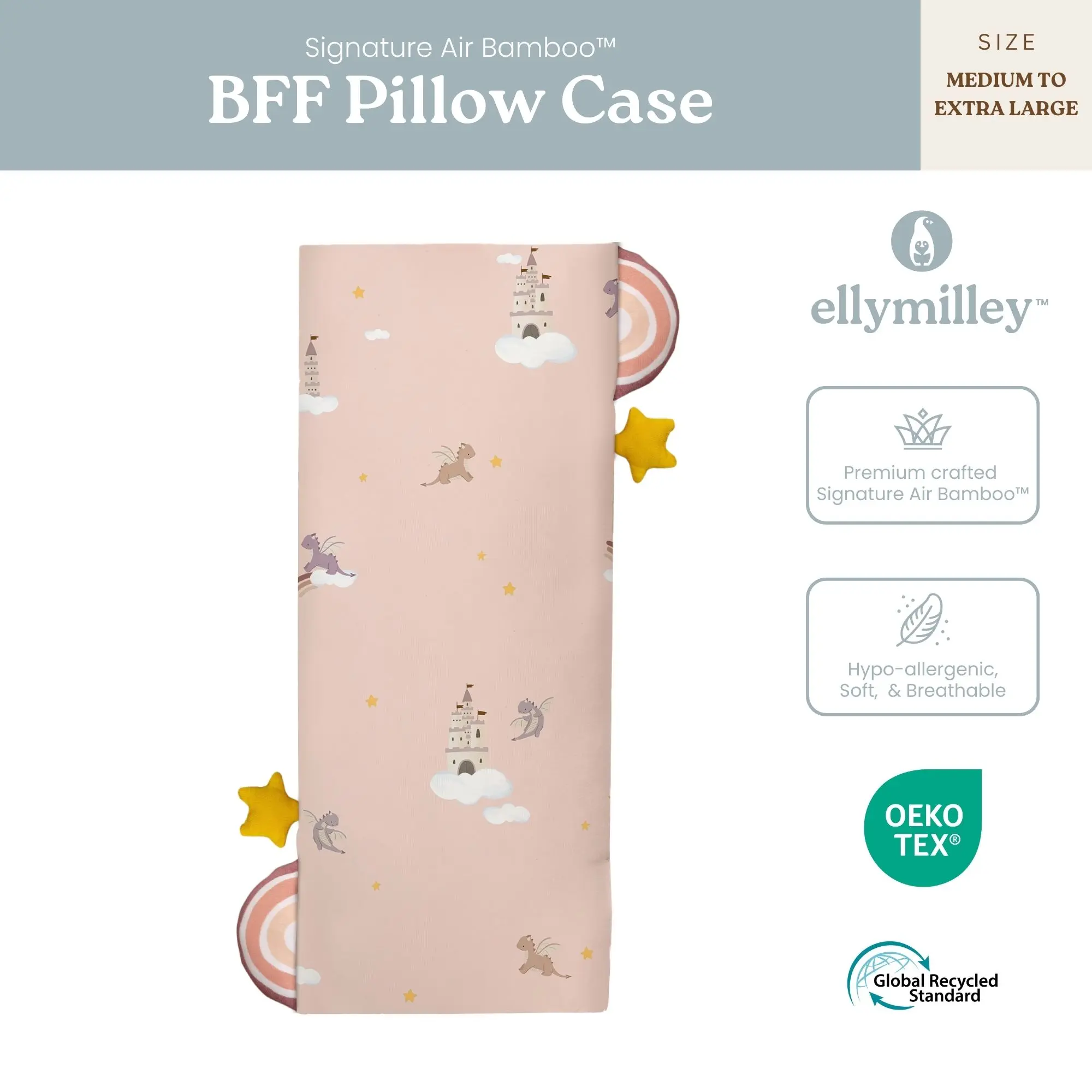 Elly Milley BFF Signature Air Bamboo Pillow Case, Sleeptime Bolster, Breathable Hypoallergenic, Dust mite resistant
