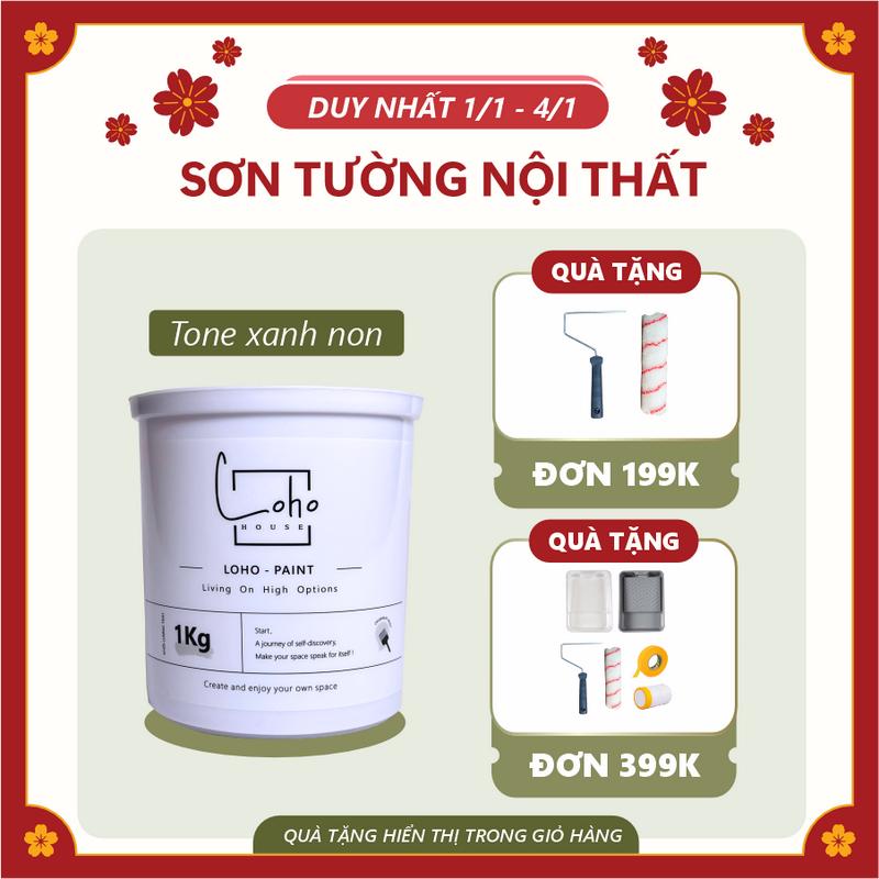  Sơn tường tone màu xanh non | Lon 1kg - Sơn nước nội thất cao cấp Loho-paint với các tone màu xanh non tươi mát 