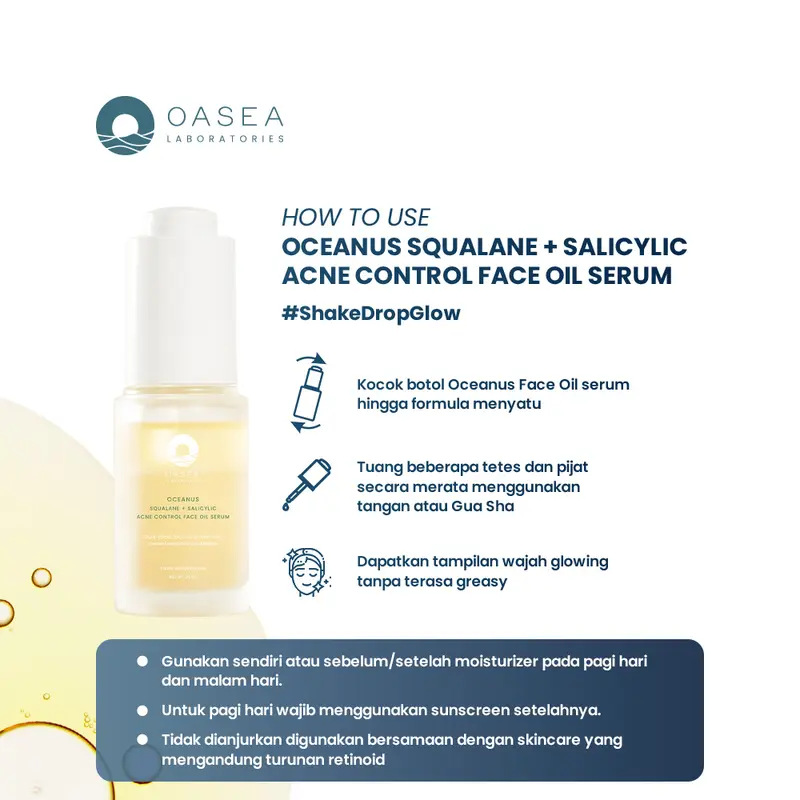 Oasea Oceanus Squalane + Salicylic Acne Control Face Oil Serum - 5ml (Serum Minyak Wajah) ED 10/25 Acid Berjerawat 4