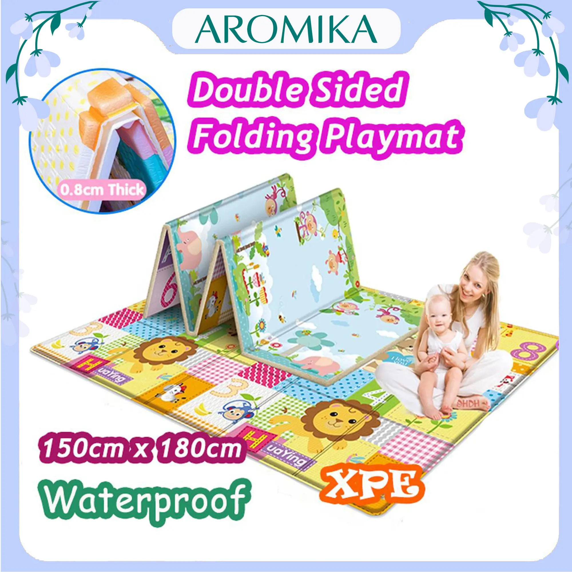150x180cm Foldable Play Mat XPE Waterproof  Non slip Mat Kids Carpet  Indoor Tikar Lembut Bayi Budak Baby Playmat Kartun