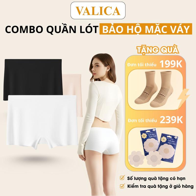  Combo Quần Boxer Nữ Su Lạnh Mềm Mịn Quần Lót Nữ Dạng Đùi Mặc Váy Không Lộ Viền Đáy Kháng Khuẩn VALICA V8205 