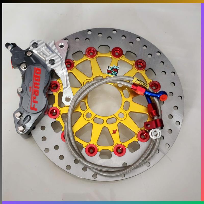    Combo   Gắn Sirius 110  50cc : Heo Frando 4Pis Xám + Pad CNC + Đĩa KingDrag 267mm Màu Vàng + Dây Dầu Morin Xám 