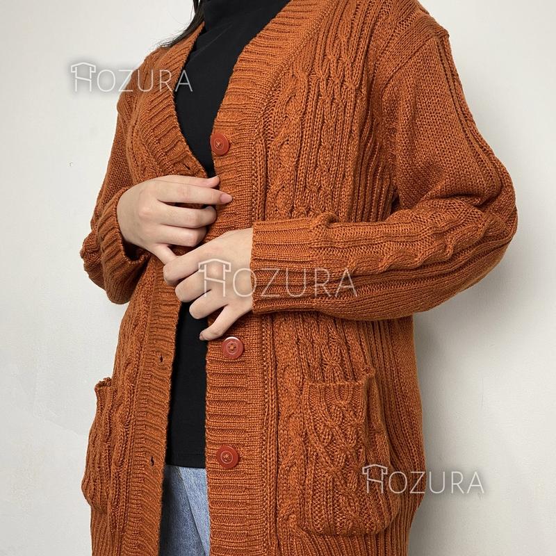 Hozura - Cardigan Sweater Rajut Wanita Lanna (Batta) - Cardigan Rajut Jumbo Oversize Tebal - Outer Wanita - Sweater Korean Style Kekinian Terbaru - CABLE CARDY kardigan rajut kepang jumbo wanita panjang cardigan kancing oversize tebal terbaru impor - 0