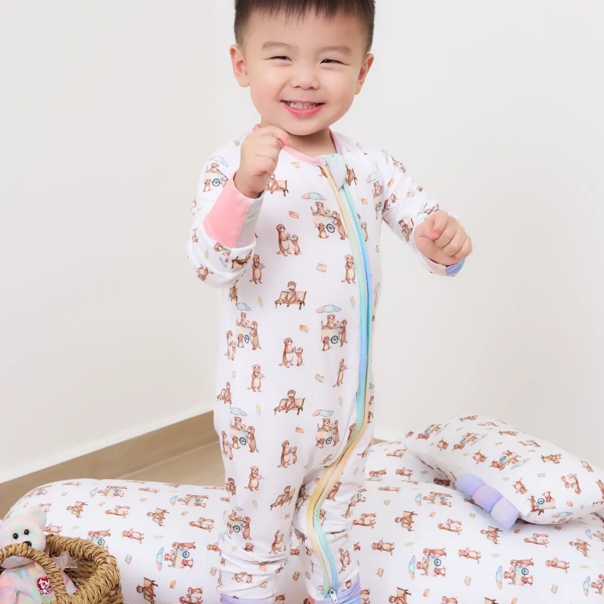 Otters jiak ice cream Bamboo Cotton Zip Suit, 2 pc Pyjamas, 2pc day wear Kids Clothes 3months - 6 years old