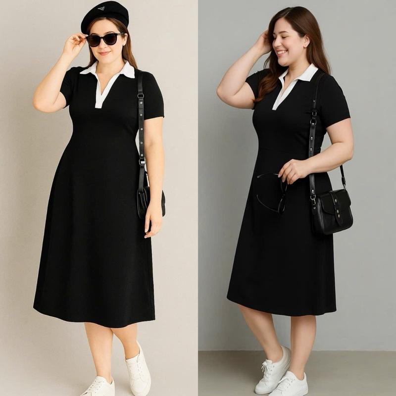 Đầm Polo dáng dài tay ngắn  Bigsize Phom siêu hách dáng 60kg đến 95kg Nữ Dress Nữ Dress Women Voi