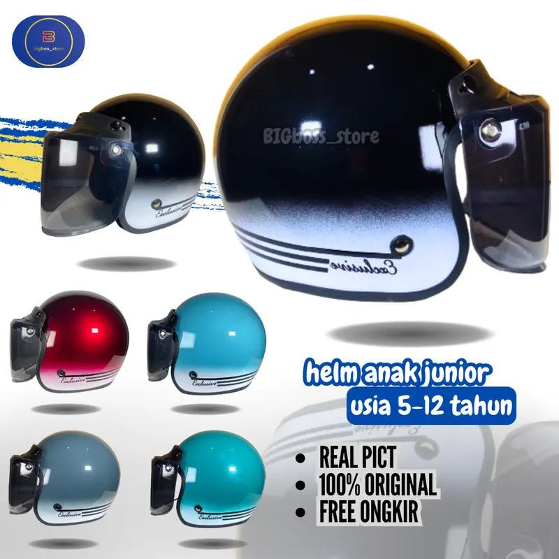 HELM BOGO ANAK SNI JUNIOR Full Leher Free Kaca FLAT UNTUK ANAK USIA 5-12 TAHUN 2