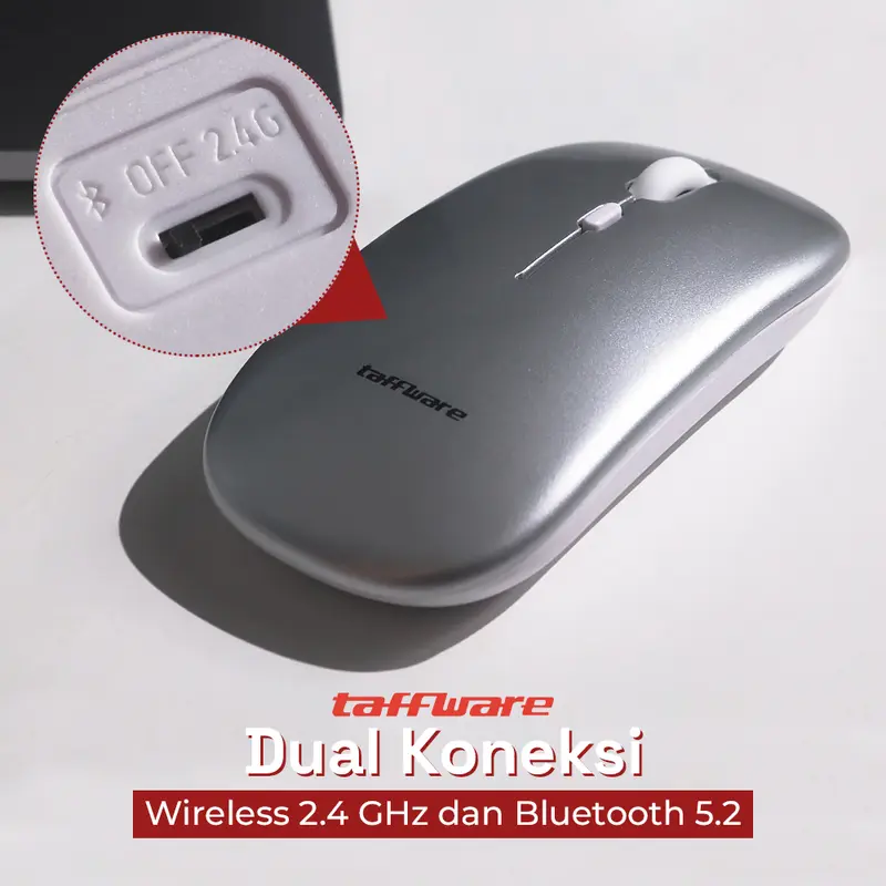 Taffware Silent Mouse Rechargeable Dual Mode Bluetooth 5.2 dan 2.4GHz 2