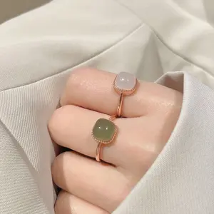 【zhamus】Cincin Giok Hetian Lapis Emas 18K Gaya Vintage Untuk Wanita Korea Fashion Z