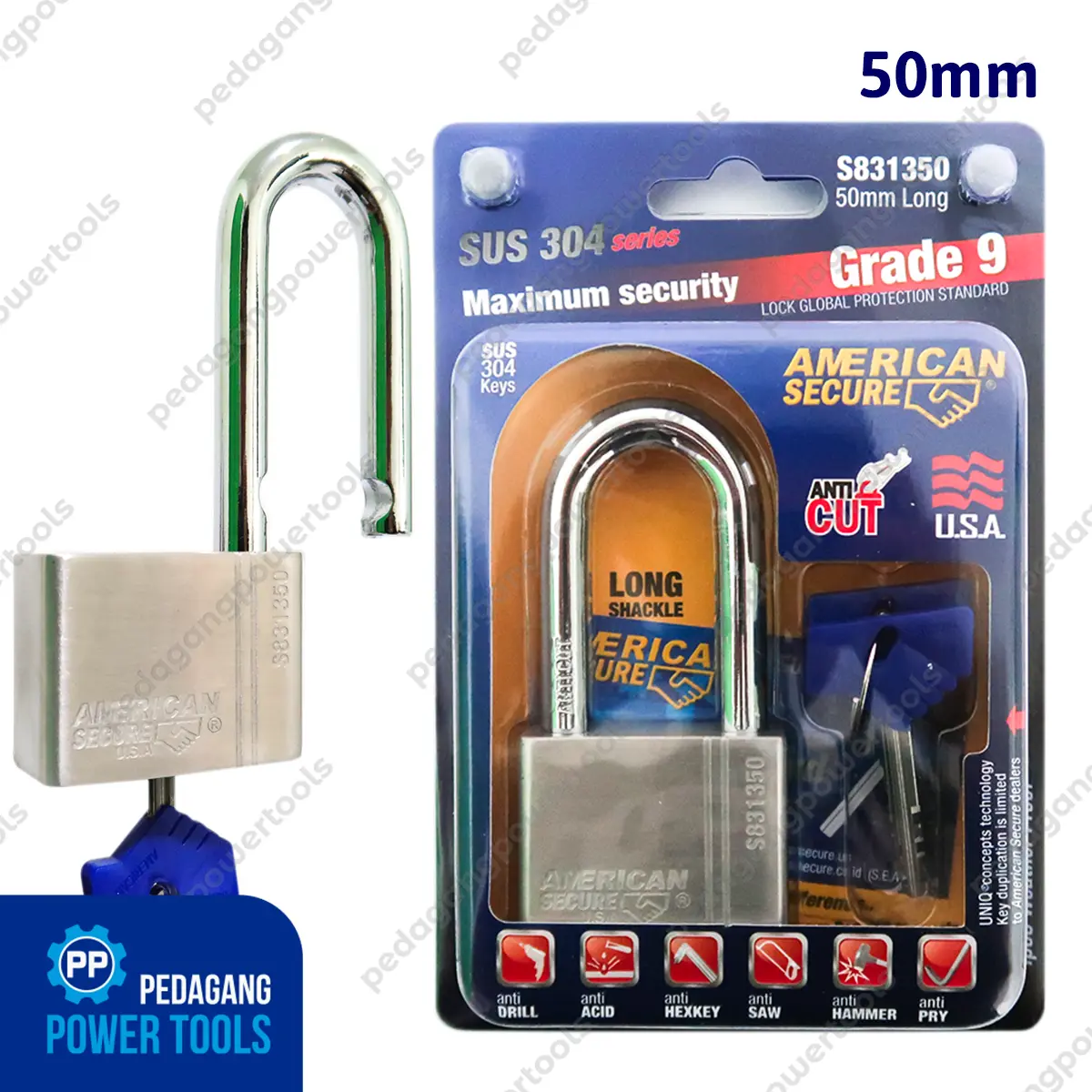 TERMURAH - GEMBOK 50 MM PANJANG AMERICAN SECURE ANTI MALING 50MM LONG