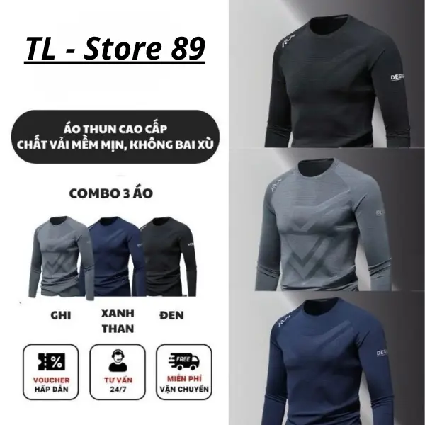 Combo áo thun giữ nhiệt nam chất liệu thun co co giãn 4 chiều mềm min thoáng mát