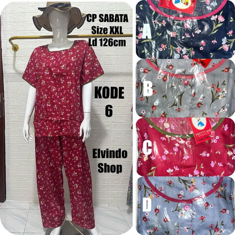 Piyama SETELAN Cp XXL katun sabata Halus Motif Bunga pretty girl 1