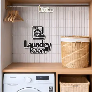 Kreasikayukuu Hiasan Dinding Tulisan Laundry Room 2 Layer + Ikon Bahan Plywood 6mm