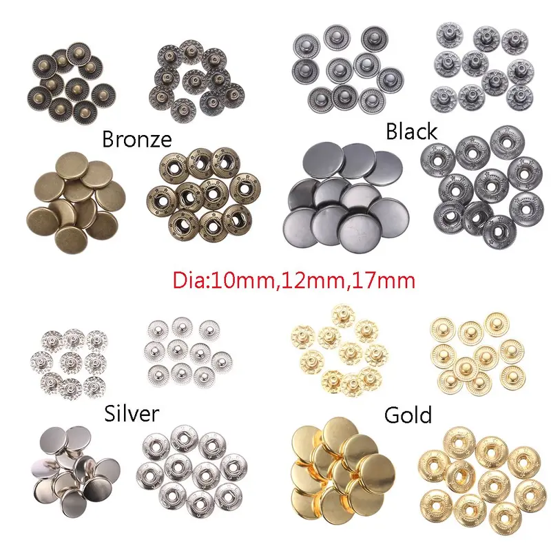 Nút bấm kim loại cho nút áo sơ mi quần áo, Đinh Tán tròn, Nút bấm, Bộ 10 (40 chiếc) 3