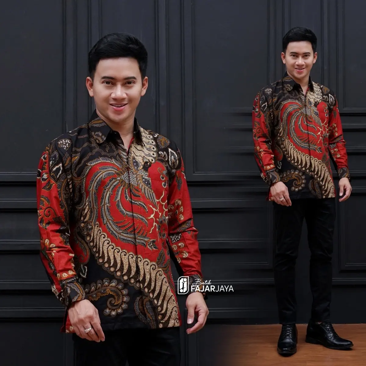 Motif Cendrawasih Merah Kemeja Batik Furing Lengan Panjang Katun Premium Mewah