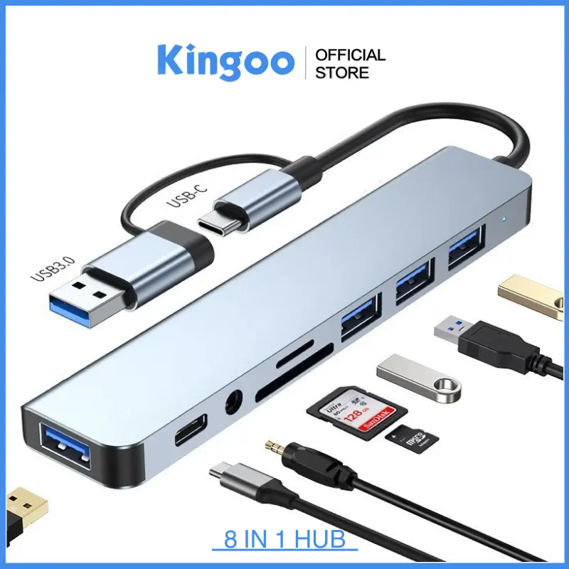 Converter Hub Adapter Multiport 8 in 1 USB Type C ke Usb 3.0 high speed usb hub with audio, SD/TF Card Reader
