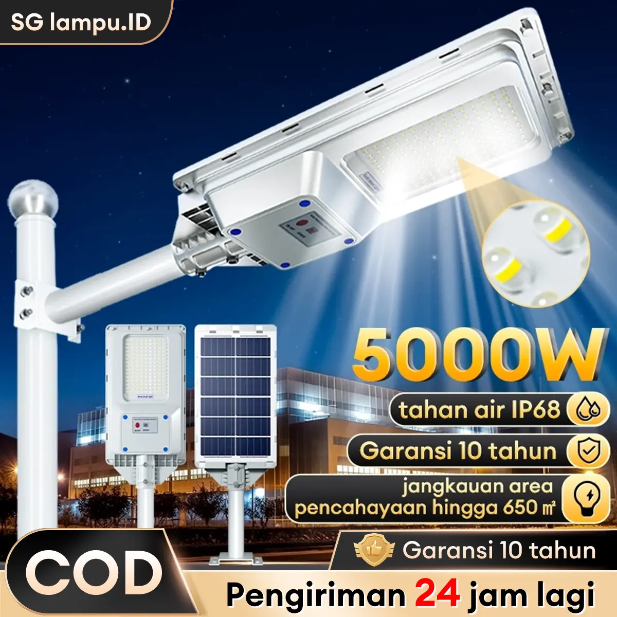 【Garansi 10 tahun】Lampu Tenaga Surya outdoor LED 2500W lampu solar cell lampu outdoor 0 Biaya listrik tahun jalan air IP67 kerangka anti petir Jarak Jauh smart kontrol jarang jauh stock tersedia