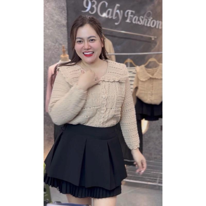 552 BIGGSIZE Áo len dài tay nữ hàng cúc bọc phối cổ bẻ