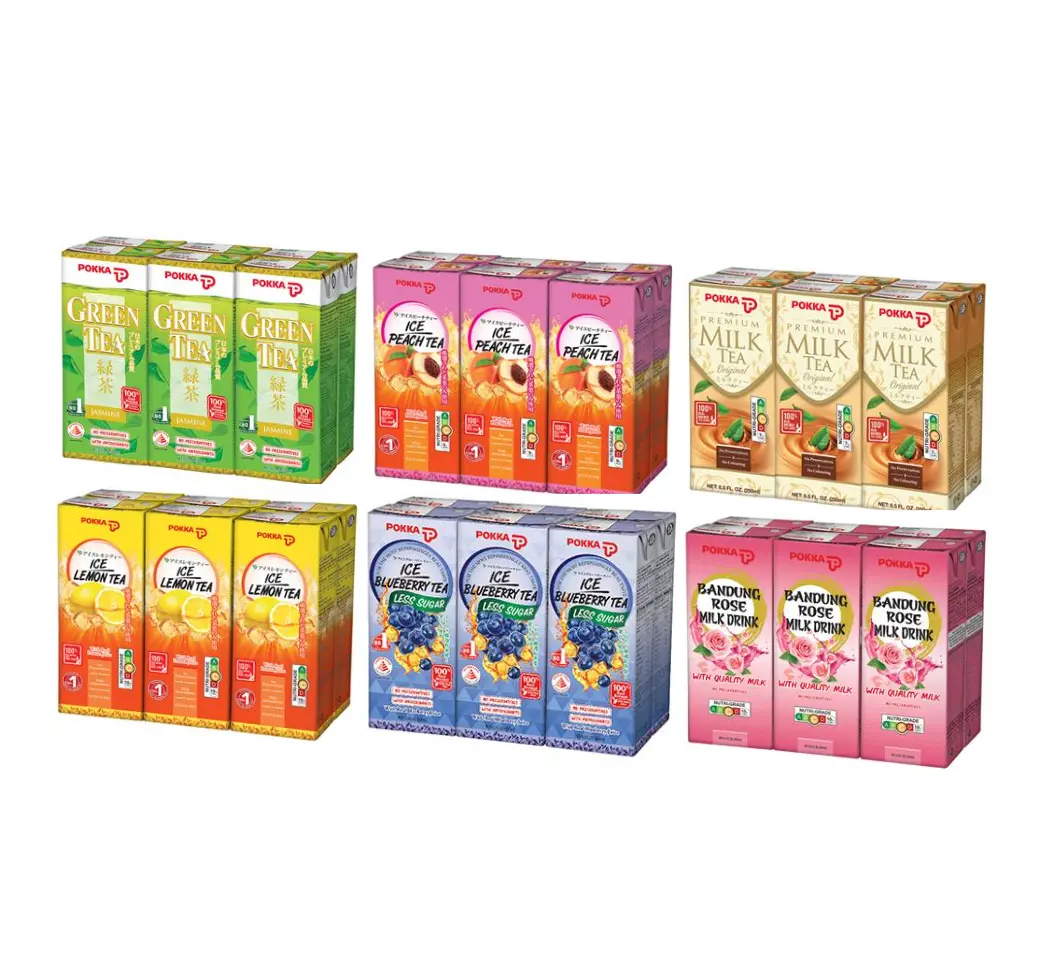 [BUNDLE OF 2] POKKA TP PACKET DRINKS GREEN TEA, PEACH TEA, LEMON TEA, BLUEBERRY TEA, PREMIUM MILK TEA ORIGINAL, BANDUNG ROSE MILK DRINK, 6X250ML