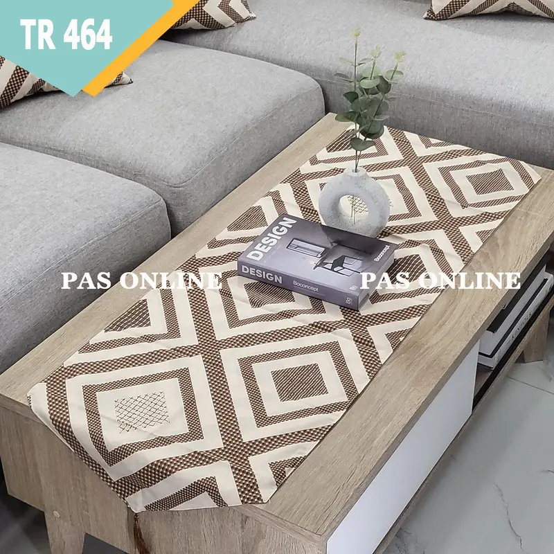 Table Runner / Taplak Meja Berbahan Kain Katun Polyseter dengan Tassel, Ukuran 120x40cm -  TR 4