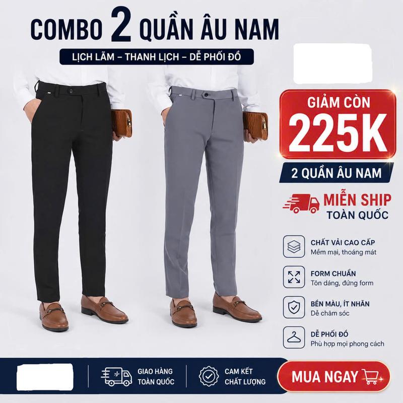 ComBo 2 Quần Âu Nam Dáng Thanh Niên chất vải tuyết hàn dày dặn Trẻ Trung Thanh Lịch phong cách Hàn Quốc, From Slimfit chuẩn đẹp