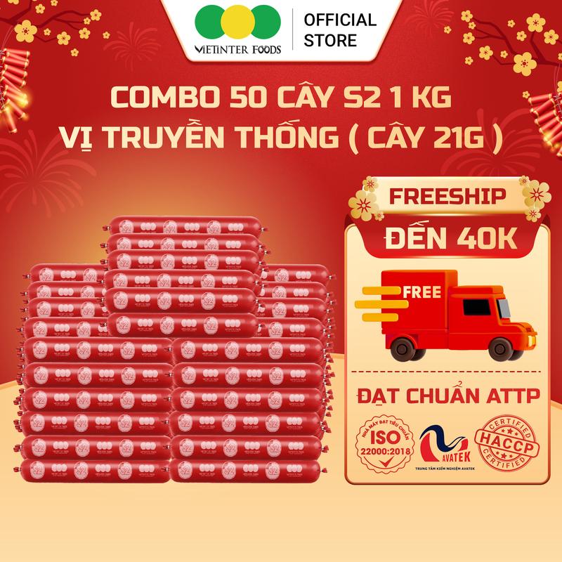 Combo 1 Kg Xúc Xích Tiệt Trùng Dinh Dưỡng Heo Ngon Thương hiệu S2 Vietinter Foods