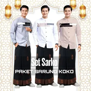 Set Koko SARKO Lengan Panjang Motif Jordan Size M-L-XL-XXL dengan sarung Motif Sarang Tawon - Baju, Muslim