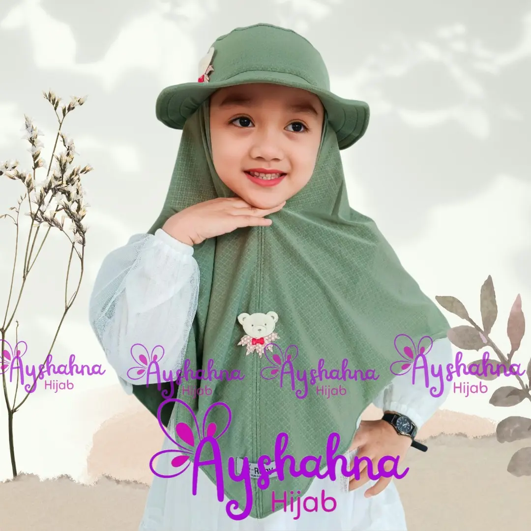Jilbab Anak Topi Menyatu PREMIUM Strada dan Jerse|kerudung Topi 1-9  tahun|Jilbab Instan Topi Beruang