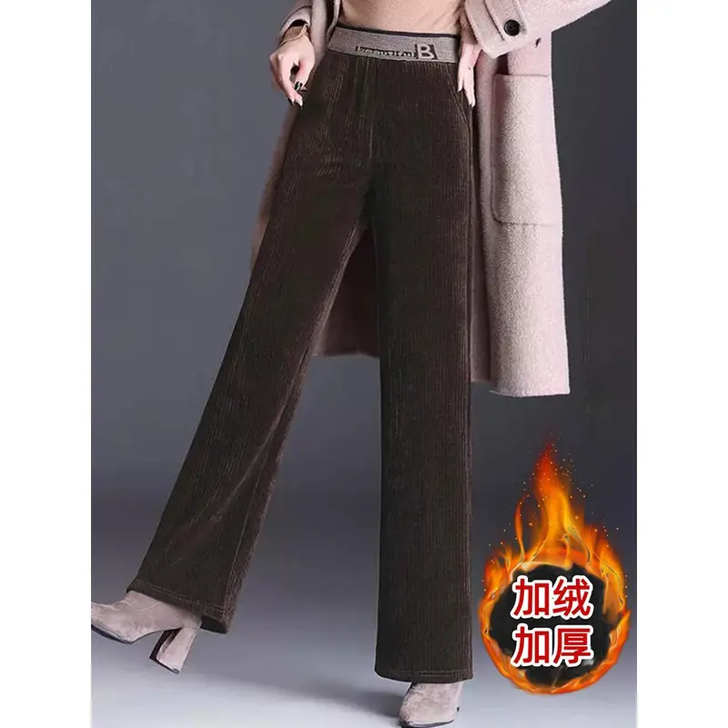 Quần Ống Rộng Có Đệm Lót Lông Cừu Cho Nữ, Phong Cách Thẳng Đa Năng Giảm Béo Cho Bé Gái Đầy Đặn, Mùa Thu Và Mùa Đông, Mới 3
