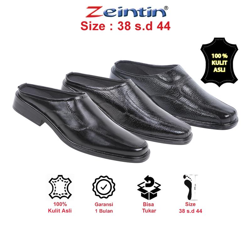 Zeintin - Sandal Slip On Pria Bustong Pria kulit Sepatu Slip On Pria Hitam AJ Selop Shoes Kasual Sendal 1