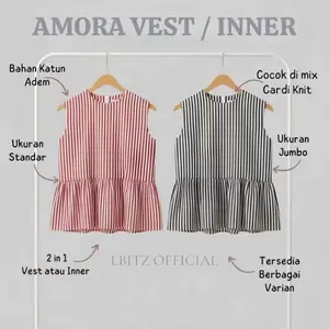 Amora Vest Inner Peplum Top Inner Cardigan Stripe  Blouse Top Balon Korean Style