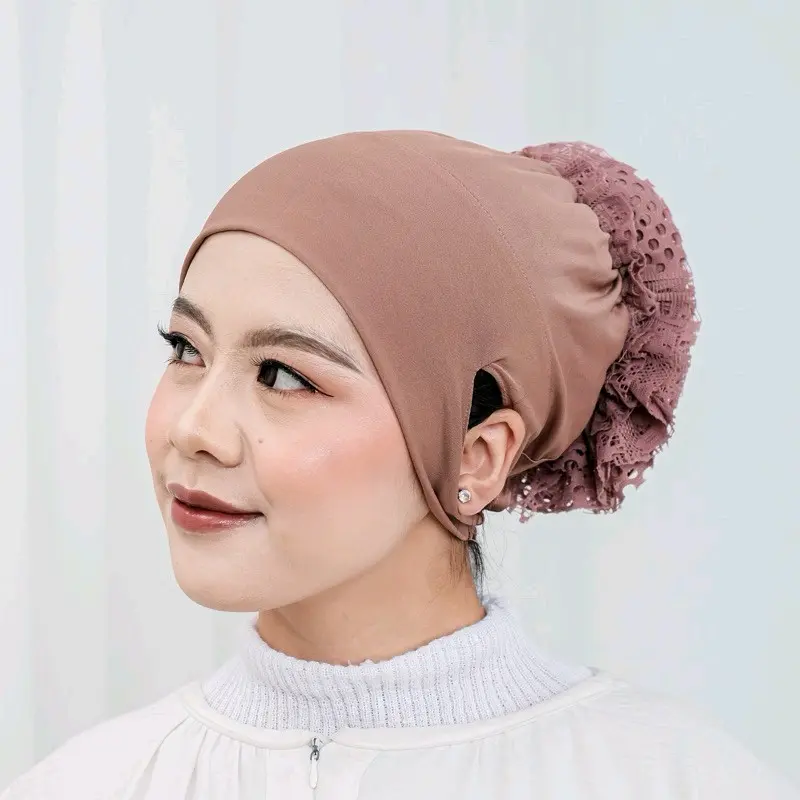 PUSSAT Inner Ciput Turki Cepol Brukat Lubang Telinga Anti Budeg Jersey Premium Dalaman Hijab Arab Kerudung Anti Berat